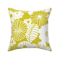 Retro Floral Drawings in Chartreuse Yellow