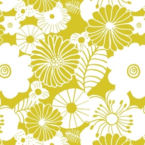 Retro Floral Drawings in Chartreuse Yellow