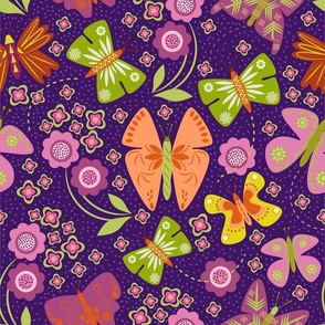 Butterflies and flowers / Dark Purple