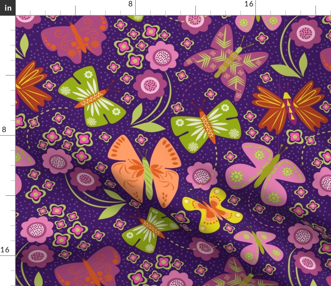 Butterflies and flowers / Dark Purple