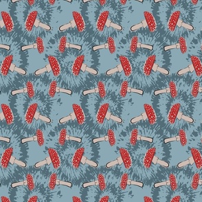 Red Trippy Mushrooms with Retro Blue Background