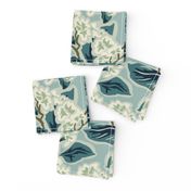 Retro Floral - Large - Teal - Vintage