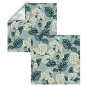 Retro Floral - Large - Teal - Vintage