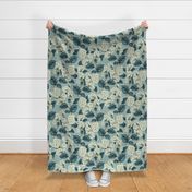 Retro Floral - Large - Teal - Vintage