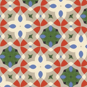 PAINTED ART TILES - RETRO RED, BLUE, GREEN AND BEIGE
