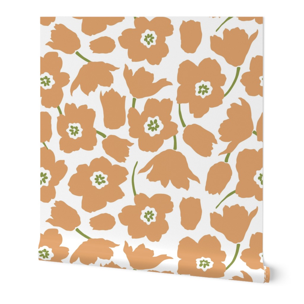 tulip floral in new olive green_terracotta 3 and white 200