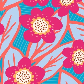 retro bold leaves and flowers vibrant large