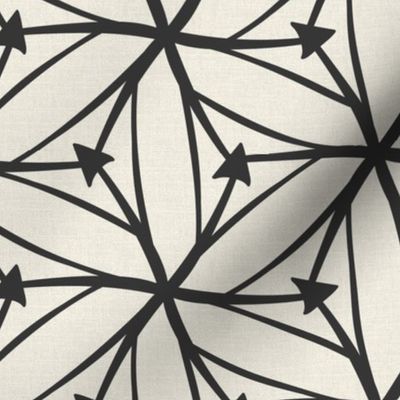 Stargazer - Retro Geometric Textured Ivory Charcoal Black Large Scale
