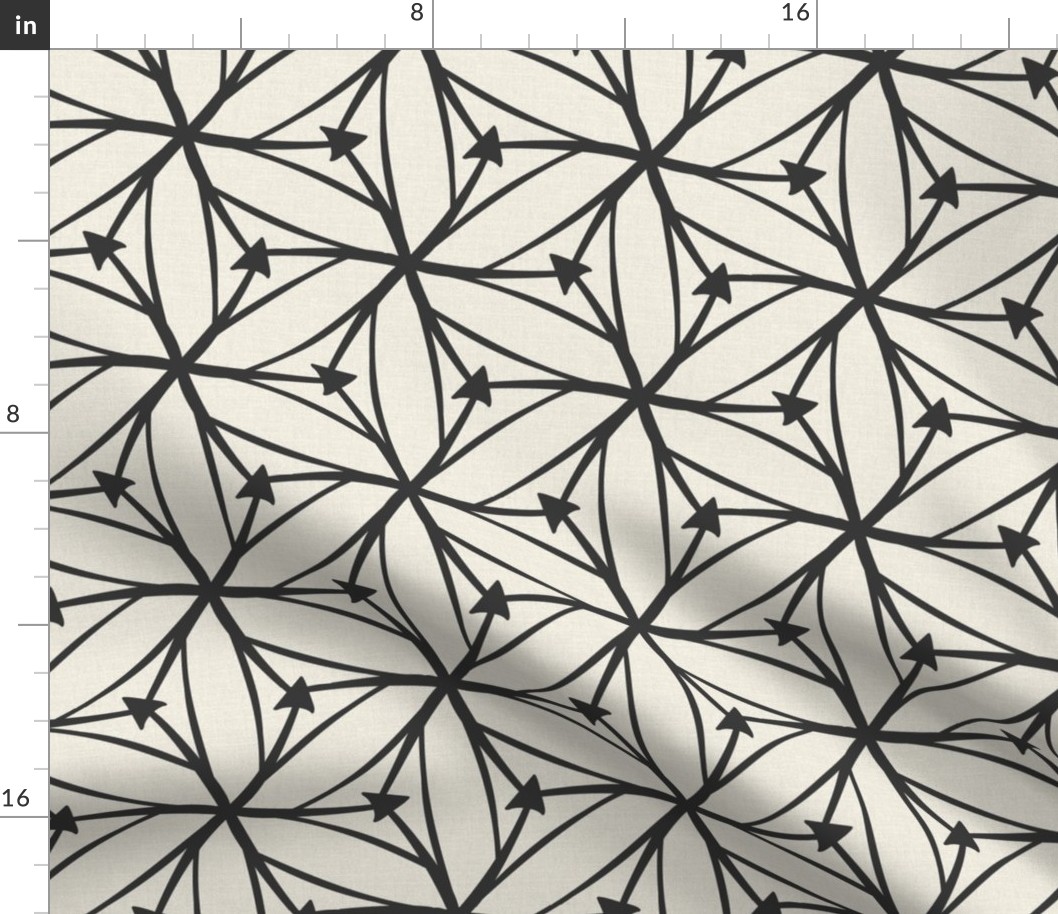 Stargazer - Retro Geometric Textured Ivory Charcoal Black Large Scale