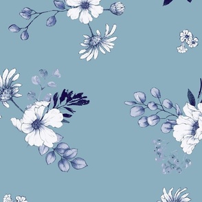 Blue and White Vintage Floral 