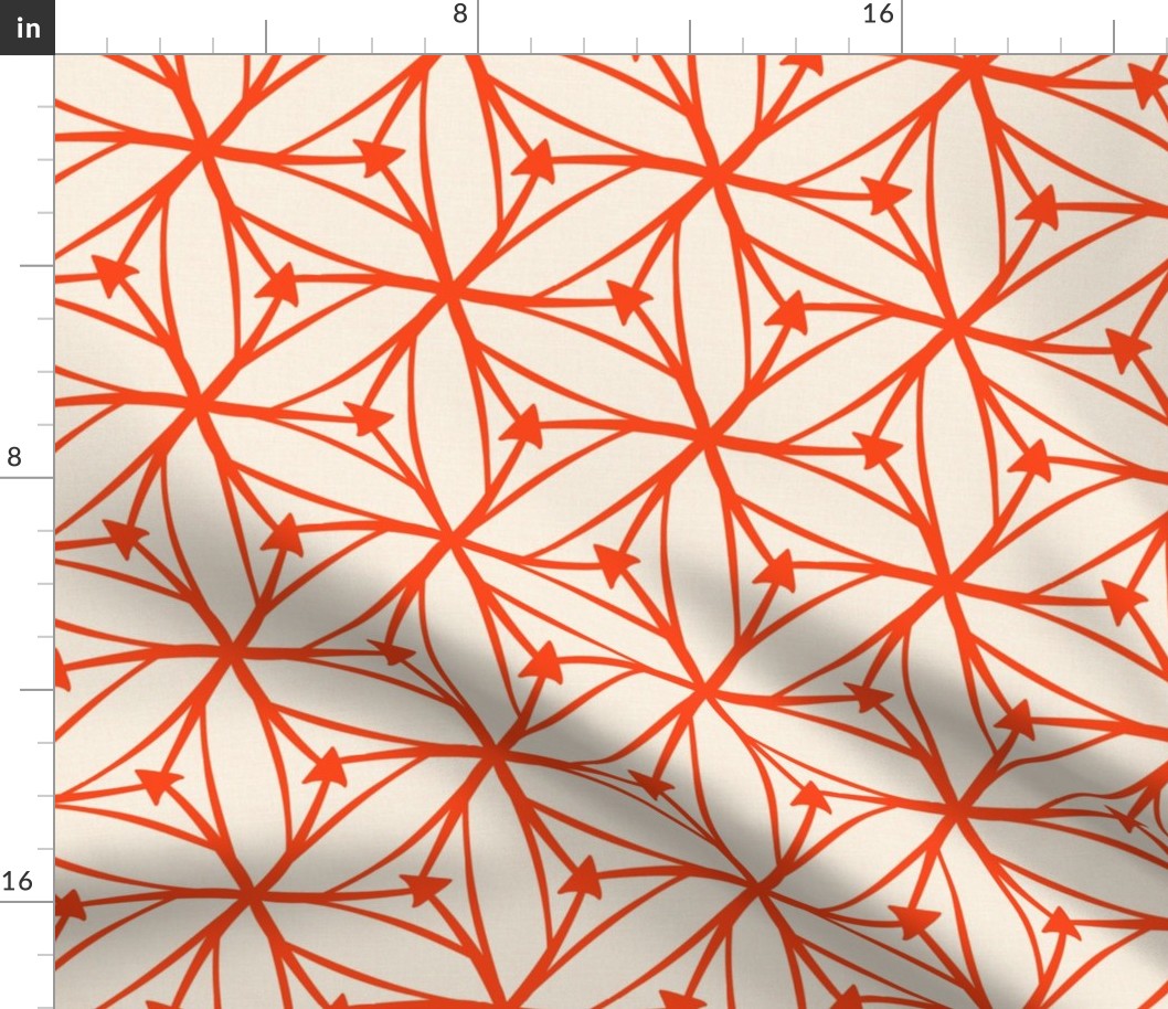 Stargazer - Retro Geometric Textured Ivory Red/Orange Large Scale