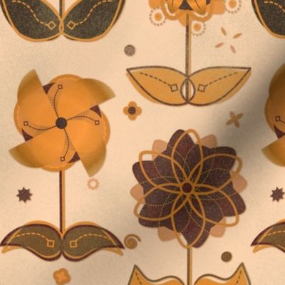 Retro Geometric Flowers Yellows and Golds