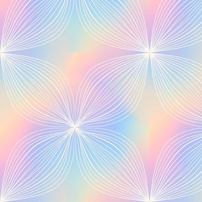 White geometrical hydrangea on pastel holographic background. Art deco flower. Girls room wallpaper and curtains.