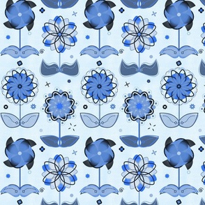 Retro Geometric Flowers Blues