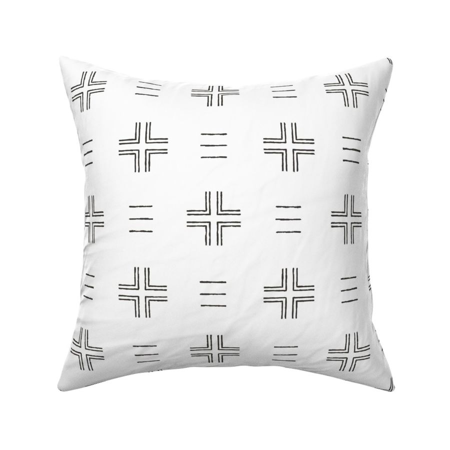 Mud cloth  big cross in warm black on white 12