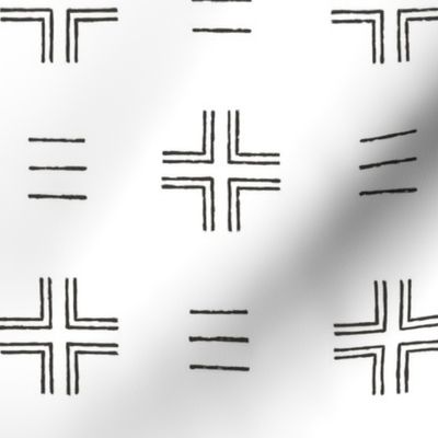 Mud cloth  big cross in warm black on white 12