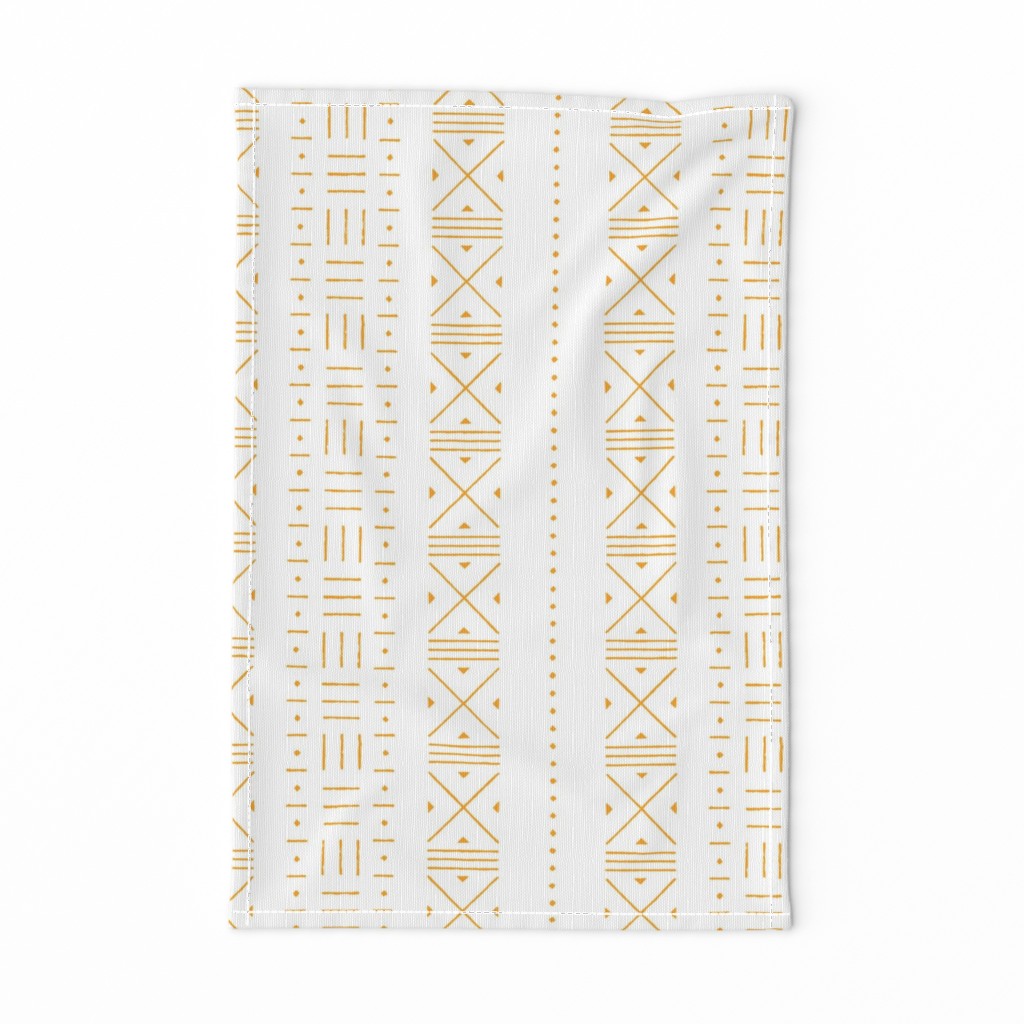 Mud cloth  big x and lines in yellow ochre on white 12