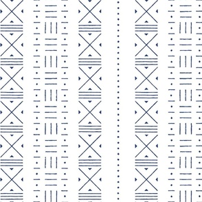 Mud cloth  big x and lines  in indigo blue on white 12