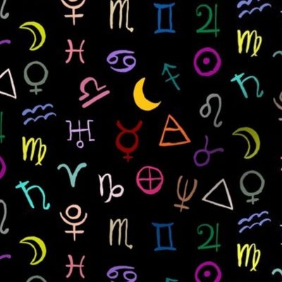 Zodiac Symbols  // Rainbow  on Black