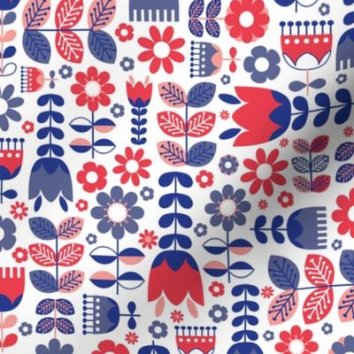 (Medium) Scandinavian Flower Garden - Red White Blue - Independence day - 4th of July 