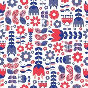 (Medium) Scandinavian Flower Garden - Red White Blue - Independence day - 4th of July 