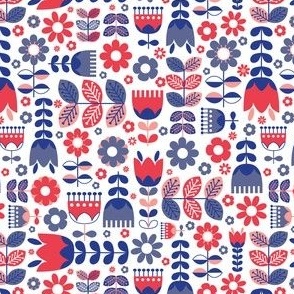 (Small) Scandinavian Flower Garden - Red White Blue - Independence day - 4th of July 