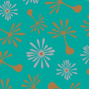 Blowing in the Wind Abstract Floral in Brown Gray on Aqua Turquoise - LARGE Scale - UnBlink Studio by Jackie Tahara