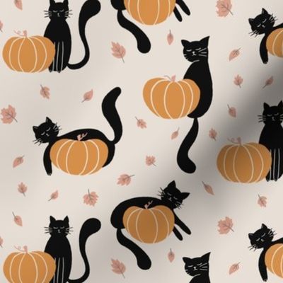 Kitty and Pumpkins | Light Background