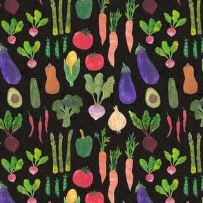 Papercut Collage Vegetables - Extra Small Scale - Garden Vegan - Dark Background