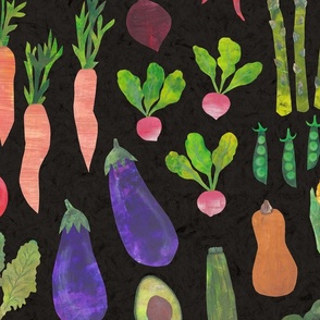 Papercut Collage Vegetables - Large Scale - Garden Vegan - Dark Background