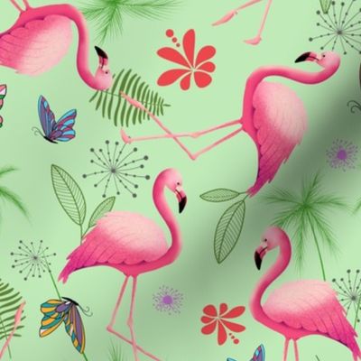 Pink Flamingo Paradise on Green (small)