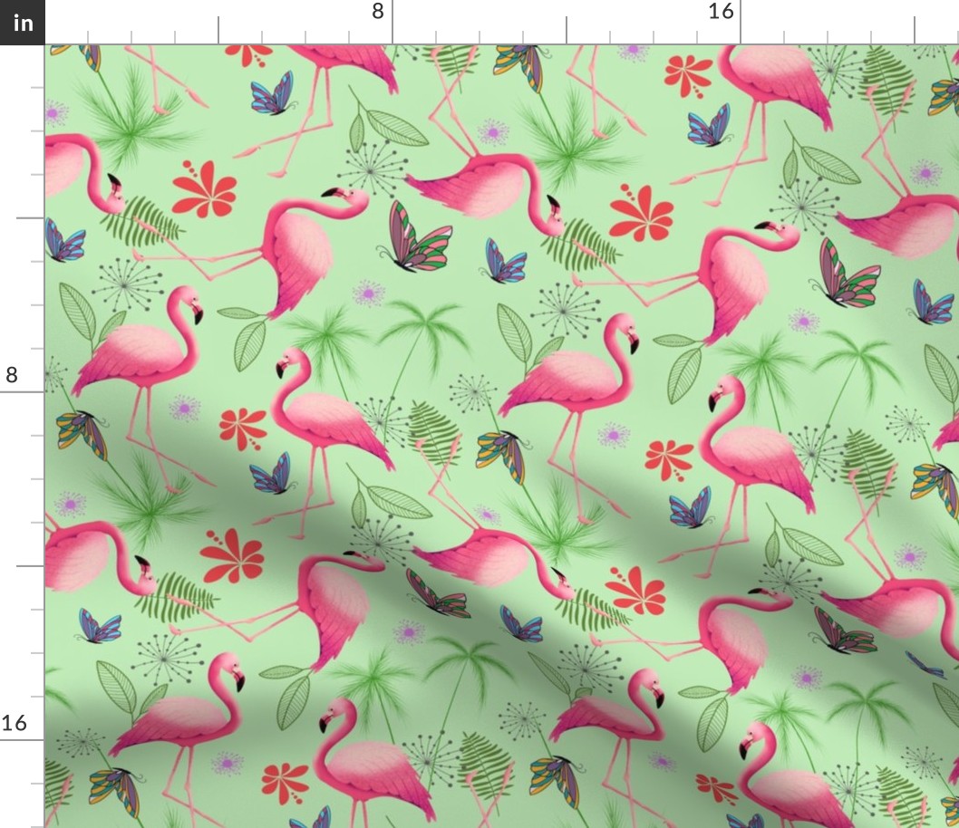 Pink Flamingo Paradise on Green (small)