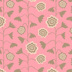 Nectar Boho Floral Vertical in Beige Cream on Pretty Pink - SMALL Scale - UnBlink Studio by Jackie Tahara