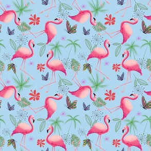 Pink Flamingo Paradise on Blue (small)