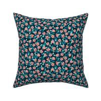 Retro Swirly Flowers Pink on Teal Small