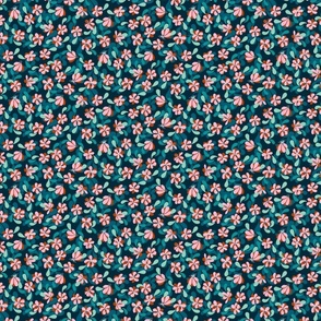 Retro Swirly Flowers Pink on Teal Small