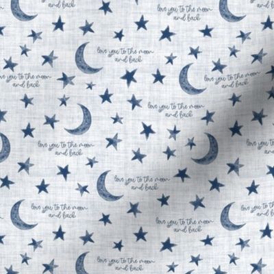 Stars and Moon with saying Love you to the Moon and back - Small Scale - Navy Blue
