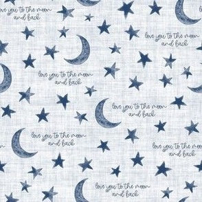 Stars and Moon with saying Love you to the Moon and back - Small Scale - Navy Blue