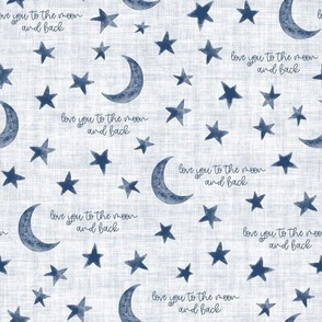 Stars and Moon with saying Love you to the Moon and back - Medium Scale - Navy Blue Baby Kids Nursery