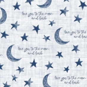 Stars and Moon with saying Love you to the Moon and back - Large Scale - Navy Blue