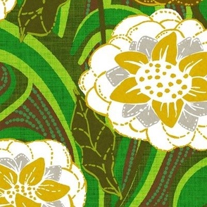 Retro Foral in Green Gold and Brown