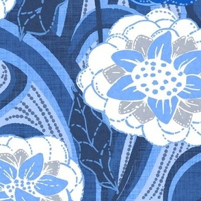 Retro Floral in blues and gray