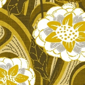 Retro floral brown and gold