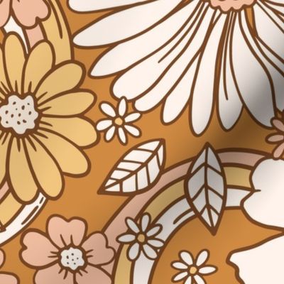 Groovy Golden Rainbow Floral Gold BG -XL Scale