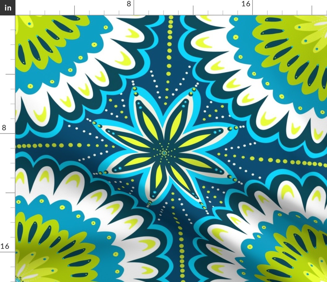 Lovely_Lime_Green & Aqua_Flowered_Tiles Larger scale