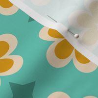 Medium // Retro Geometric Daisies: Simple Flower Blossom & Star - Turquoise & Yellow