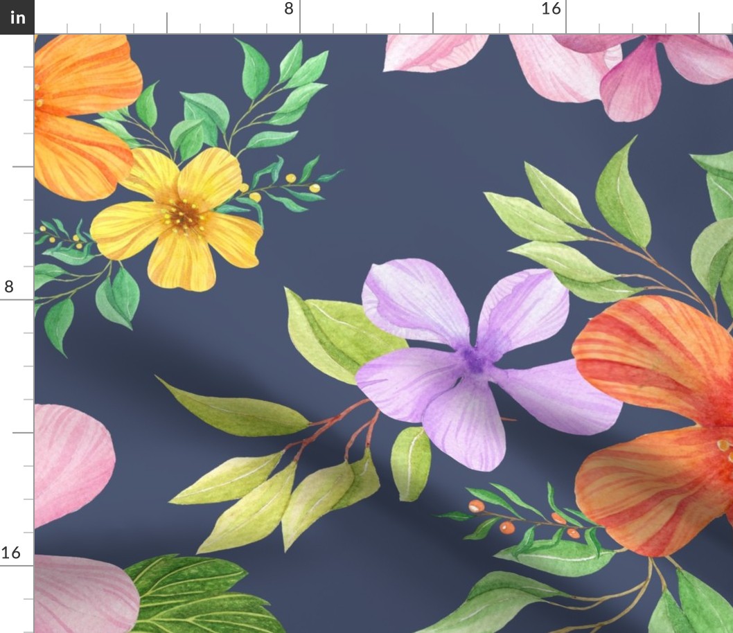 colorful flower garden in dark background  floral seamless pattern watercolor hand draw