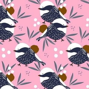 Chickadees - navy and pink 