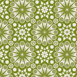 Retro Geometric Floral - Avocado Green