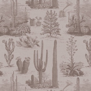 THE LIVING DESERT TOILE - FADED WARM GREY BROWN ON DUSTY PINK